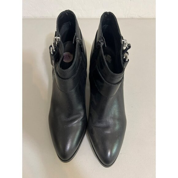 Marc Fisher Heeled Leather Bootie Silver Hardware Sz 8.5 - Picture 1 of 7